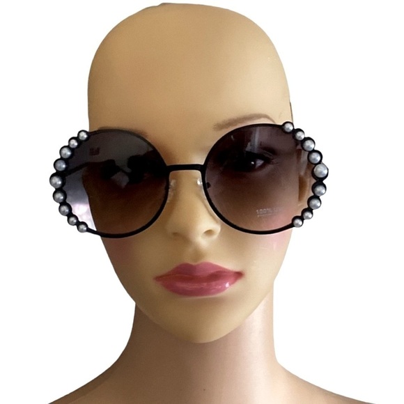 Pearl  Embellished Black Round Frame Dark Lens Sunglass…BALL… - Picture 7 of 8